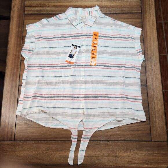 Weatherproof Vintage Linen SS Full Button Tie Shirt NWT XXL - Picture 2 of 8